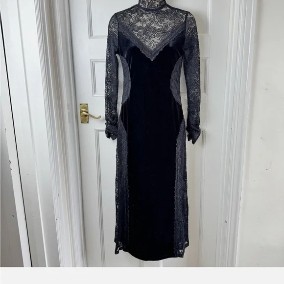 Anthropologie Black Lace and Velvet Midi Dress - Picture 3 of 10